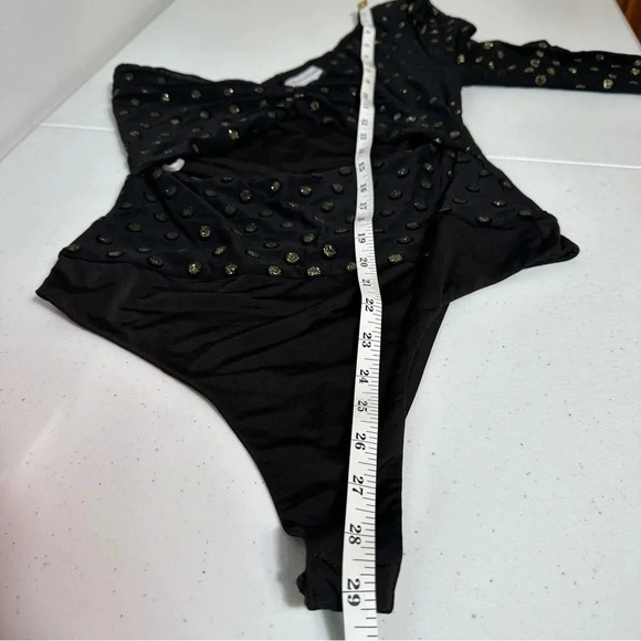 Lovers and Friends Goldie Bodysuit One Shoulder Glitter Polka Dot Size Medium - Picture 10 of 13